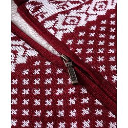Babyhug Knitted Full Sleeves Front Open Hooded Sweater With Aztec Design - Red