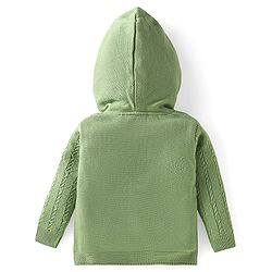 Babyhug Knitted Full Sleeves Front Open Hooded Sweater with Lion Applique - Green