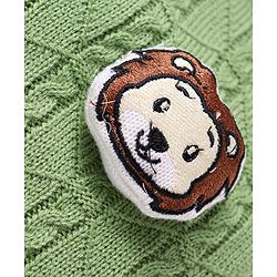 Babyhug Knitted Full Sleeves Front Open Hooded Sweater with Lion Applique - Green