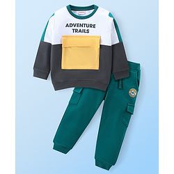 Babyhug Cotton Knit Full Sleeves T-Shirt & Lounge Pants Set With Text Print - Multicolor