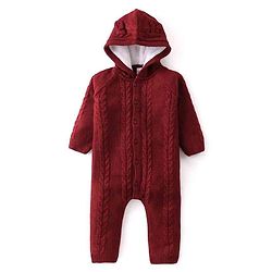 Babyhug Knit Full Sleeves Hooded Romper - Maroon
