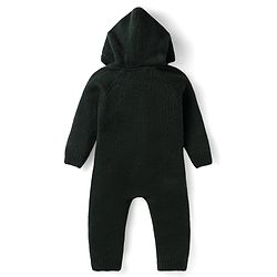 Babyhug Sweater Knit Full Raglan Sleeves Hooded  Winter Romper with Cable Knit Design - Dark Green