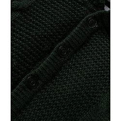 Babyhug Sweater Knit Full Raglan Sleeves Hooded  Winter Romper with Cable Knit Design - Dark Green