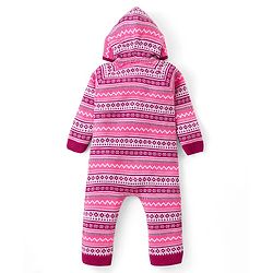 Babyhug Knit Full Raglan Sleeves Winter Wear Hooded Romper with Chevron Design - Pink