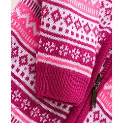 Babyhug Knit Full Raglan Sleeves Winter Wear Hooded Romper with Chevron Design - Pink