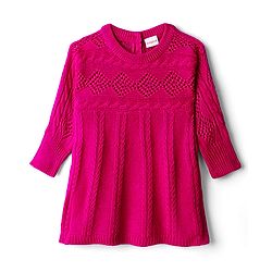 Babyhug Knitted Full Sleeves Woollen Dress With Cable Knit Design - Fuchsia