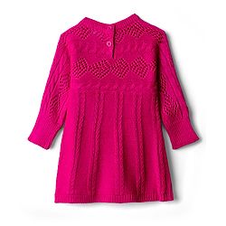 Babyhug Knitted Full Sleeves Woollen Dress With Cable Knit Design - Fuchsia