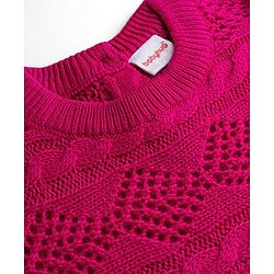Babyhug Knitted Full Sleeves Woollen Dress With Cable Knit Design - Fuchsia