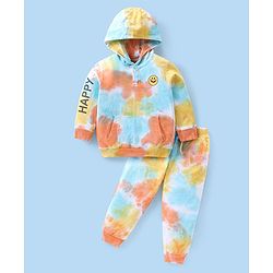 Babyhug Cotton Knit Full Sleeves Tie & Dye Hoodie & Lounge Pants Set - Multicolor