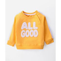 Babyhug Cotton Knit Raglan Sleeves T-Shirt & Lounge Pants Set With Text Embroidery - Yellow & Blue