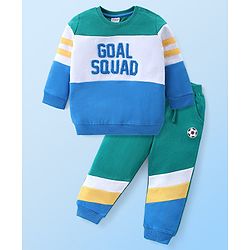 Babyhug Cotton Knit Full Sleeves T-Shirt & Lounge Pants Set With Text Embroidery - Multicolor