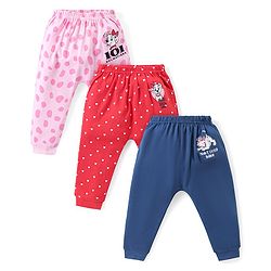 Babyhug Disney Interlock Knit Full Length Diaper Leggings 101 Dalmatians Print Pack of 3 - Red Pink & Blue