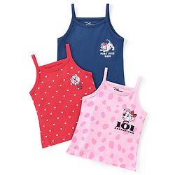 Babyhug Disney Cotton Knit Singlet Sleeves Slips with Heart & 101 Dalmatians Graphics Pack of 3 - Red Pink & Navy Blue