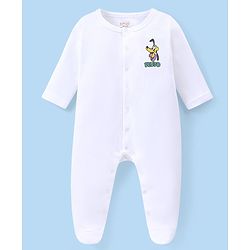 Babyhug Disney Interlock Knit Full Sleeves Solid Sleep Suits With Mickey & Friends Print  Pack Of 3 - White