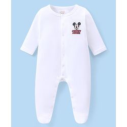 Babyhug Disney Interlock Knit Full Sleeves Solid Sleep Suits With Mickey & Friends Print  Pack Of 3 - White