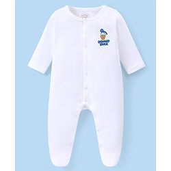 Babyhug Disney Interlock Knit Full Sleeves Solid Sleep Suits With Mickey & Friends Print  Pack Of 3 - White