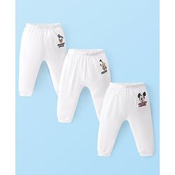 Babyhug Disney Interlock Full Length Diaper Leggings With Mickey Mouse & Friends Graphics Pack of 3 - White