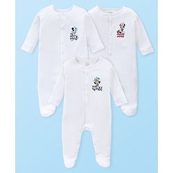 Babyhug Disney Cotton Knit Full Sleeves Footed Sleep Suits with Minnie Mouse Graphics Pack of 3 - White