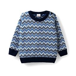 Babyhug Knitted Full Sleeves Designed Sweater - Navy Blue