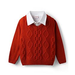 Babyhug Knit Full Sleeves Collar Neck Pullover with Cable Knit Design - Rust Orange