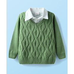 Babyhug Knitted Full Sleeves Overlap Sweater With Cable Knit Design - Green