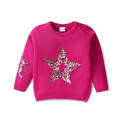 Babyhug Knitted Full Sleeves Sweater With Sequin Detailing - Dark Pink