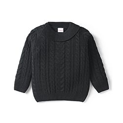 Babyhug Knitted Full Sleeves High Neck Pullover Sweater With Cable Knit Design - Black