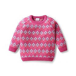 Babyhug Knitted Full Raglan Sleeves Pullover Sweater With Argyle Design - Pink