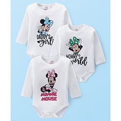 Babyhug Disney Interlock Knit Full Sleeves Onesie With Minnie Mouse Graphics Pack Of 3 -White