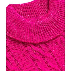 Babyhug Sweater Knit Full Sleeves Pullover Sweaters with Frill Detailing & Cable Knit Design - Fuchsia