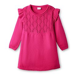 Babyhug Sweater Knit Full Sleeves Woollen Dress With Frill Detailing - Fuchsia