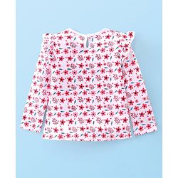 Babyhug Cotton Knit Full Sleeves Top With Frill Detailing & Floral Print - White