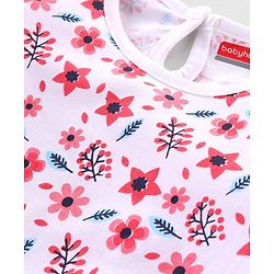 Babyhug Cotton Knit Full Sleeves Top With Frill Detailing & Floral Print - White