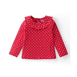 Babyhug Cotton Knit Full Sleeves Top with Hearts Print & Frill Detailing - Red