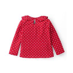 Babyhug Cotton Knit Full Sleeves Top with Hearts Print & Frill Detailing - Red