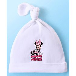 Babyhug Disney  Interlock Knitted Caps With Minnie Mouse Graphic and Knot Detailing Pack of 3 - White