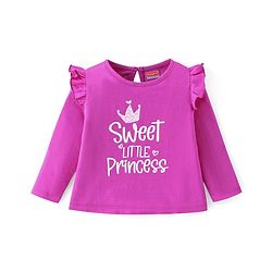 Babyhug Cotton knit Full Sleeves Tops with Frill Detailing & Text Print Pack of 3 - Multicolour