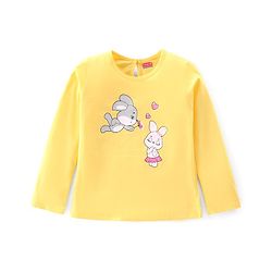 Babyhug 100% Cotton Knit Full Sleeves T-Shirt with Bunny Print- Yellow