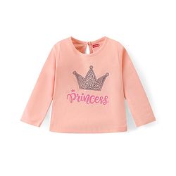Babyhug Cotton Knit Full Sleeves T-Shirt With Text Print - Peach