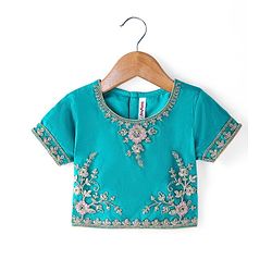 Babyhug Woven Short Sleeves Net Sequinned Embroidered Choli Lehenga & Dupatta Set - Teal