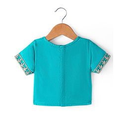 Babyhug Woven Short Sleeves Net Sequinned Embroidered Choli Lehenga & Dupatta Set - Teal