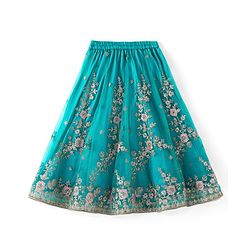 Babyhug Woven Short Sleeves Net Sequinned Embroidered Choli Lehenga & Dupatta Set - Teal