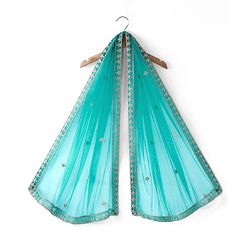 Babyhug Woven Short Sleeves Net Sequinned Embroidered Choli Lehenga & Dupatta Set - Teal