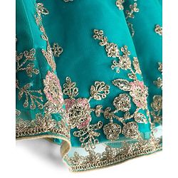 Babyhug Woven Short Sleeves Net Sequinned Embroidered Choli Lehenga & Dupatta Set - Teal