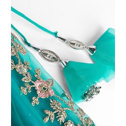 Babyhug Woven Short Sleeves Net Sequinned Embroidered Choli Lehenga & Dupatta Set - Teal