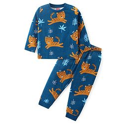 Babyhug Cotton Knit Full Sleeve Pyjama Set Tiger Print- Green