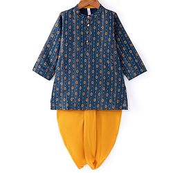 Babyhug Woven Full Sleeves Printed & Sequinned Kurta Dhoti Set - Teal