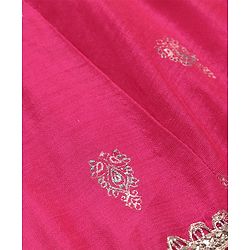 Babyhug Woven  Three Fourth  Sleeves Full Length Foil Printed Ehtnic Dress with Net Dupatta Embroidery & Sequenced Detailing  - Fuschia