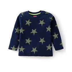 Babyhug Cotton Knit Full Sleeves Night Suit with Star Print - Navy Blue