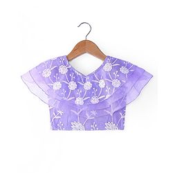 Babyhug Woven  Frill Sleeves Choli & Lehenga Set with Frilled Dupatta Sequin & Floral Embroidery  - Lavender